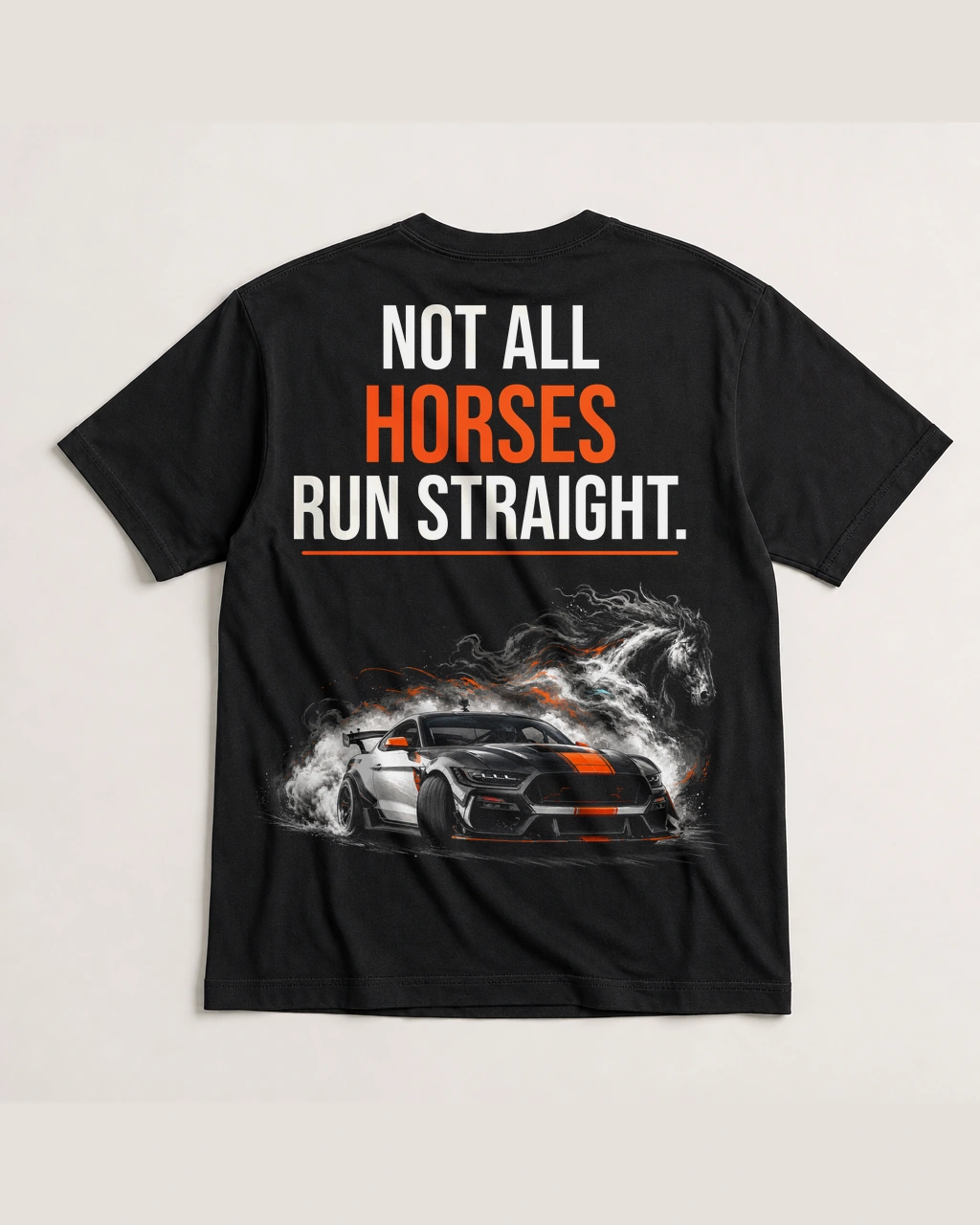Back view of the Not All Horses Run Straight black shirt preview
